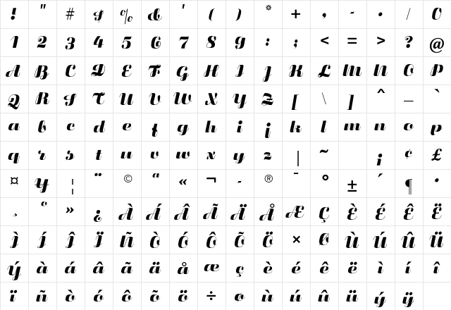 Fluidum Bold Std Regular  glyph index