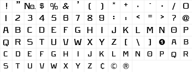 LHF Amarillo Regular  glyph index