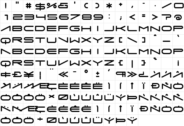 Imitari Extended  glyph index