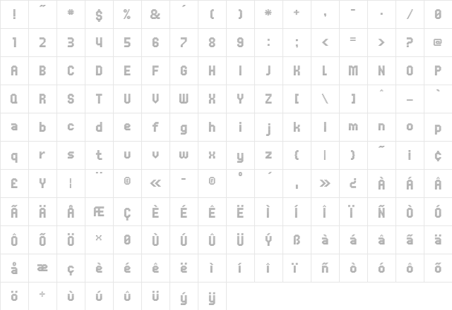 UNDA Regular  glyph index