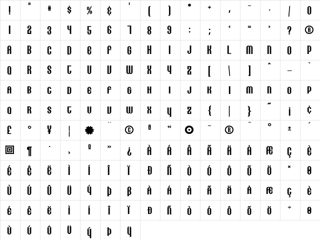 Lithia Bold  glyph index