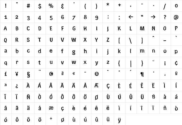 Rekord Book  glyph index