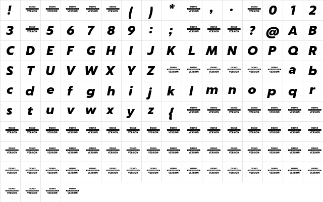 Captura Black Italic Demo  glyph index