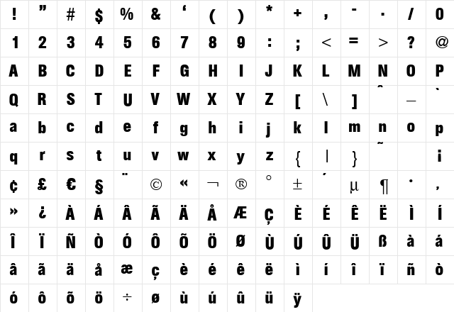 AtkinsCd Bold  glyph index