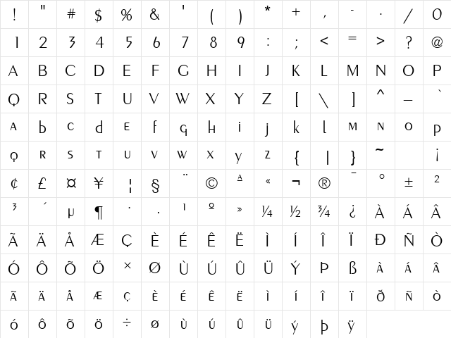 French Vogue Regular  glyph index