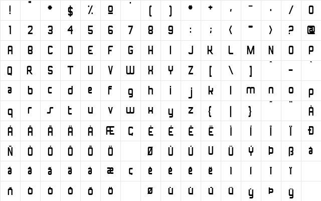 Superfly 2001 Heavy  glyph index