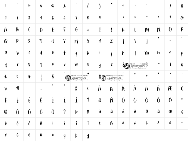 poundcake Regular  glyph index