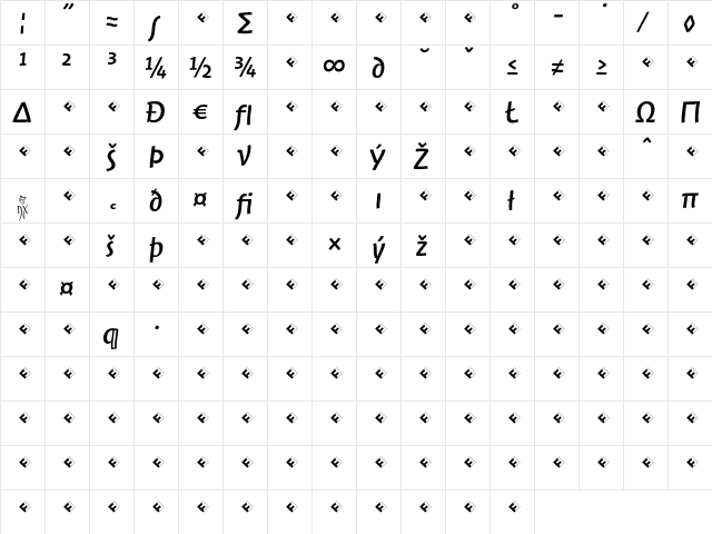 Jambono-RegularExpert Regular  glyph index