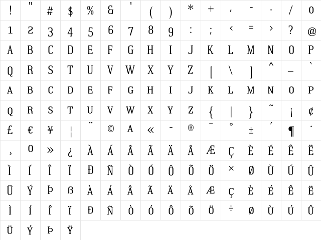 Krasivyi SC OsF Regular  glyph index