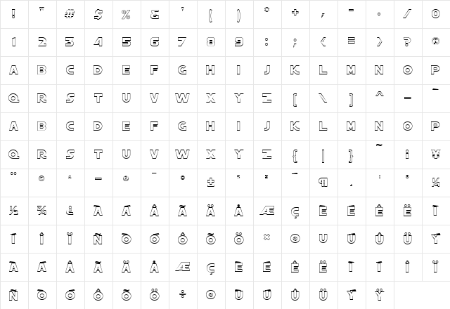 AstroOutline Regular  glyph index