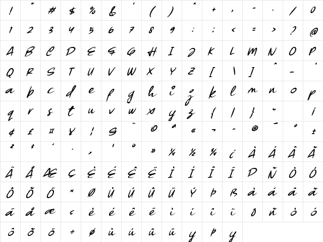 Forsegi Italic  glyph index