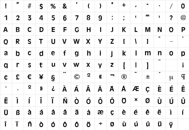 RavennaSerial Bold  glyph index