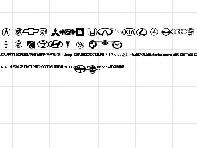 Auto Motive Regular  glyph index