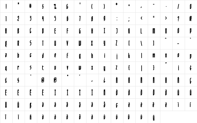 LeafletBold Regular  glyph index