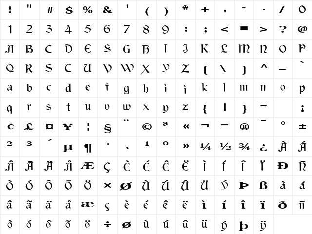 FranklinBook49 Regular  glyph index