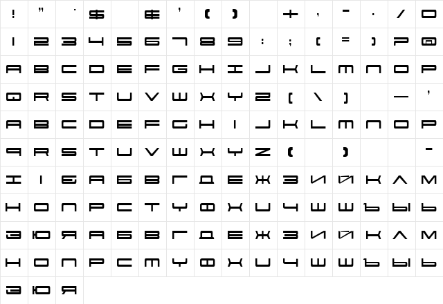 PorschaC Regular  glyph index