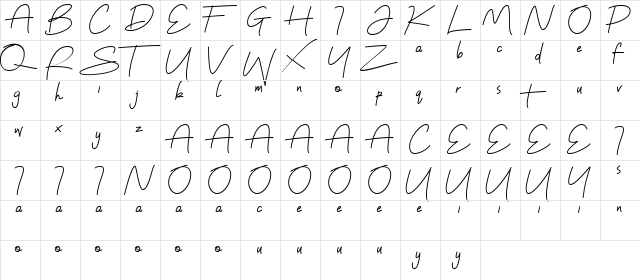 The Sunset Regular  glyph index