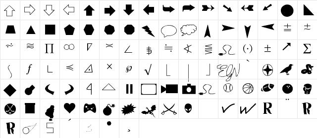 Markdings Two Regular  glyph index