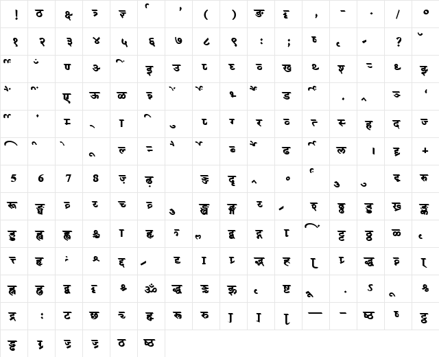 AkrutiDevBharani Bold  glyph index