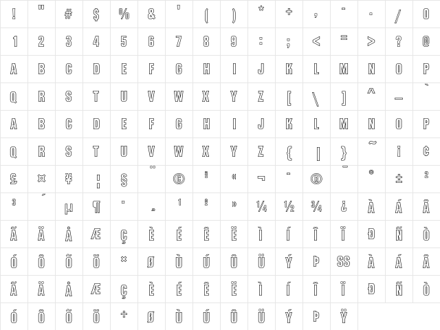 Gothic Outline Title D OT Regular  glyph index