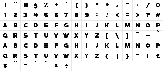 Space Quest Regular  glyph index
