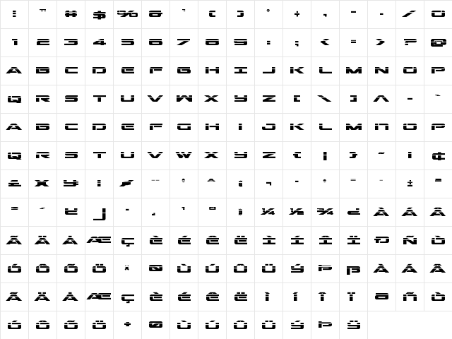 Outrider Laser Bold Bold  glyph index