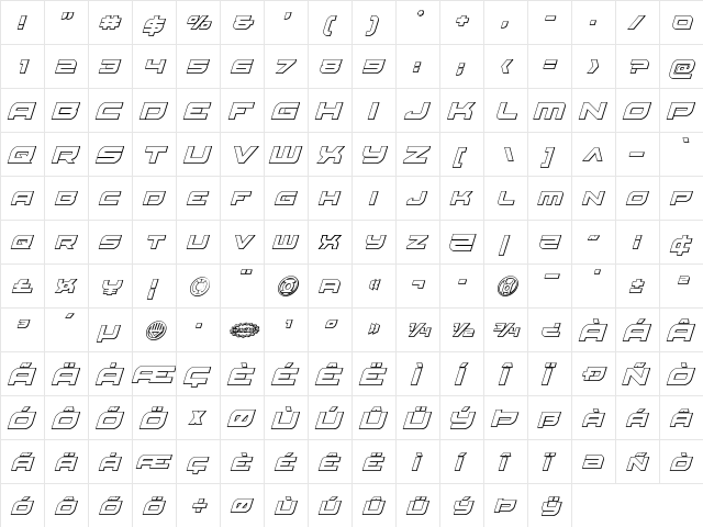 Red Rocket Outline Italic Outline Italic  glyph index