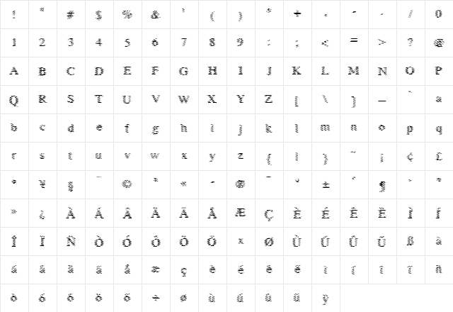 Singer Regular  glyph index