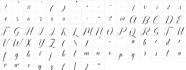 Cataline Script Regular  glyph index