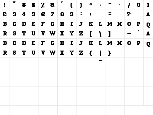 19th Century Renegade Regular  glyph index