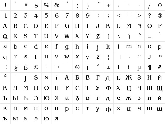 AGBenguiatCyr Book  glyph index