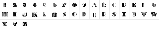 Pastiche Regular  glyph index