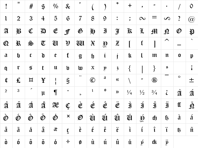 Old London Regular  glyph index