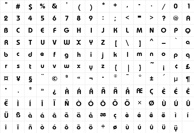 BauhausITC DemiBold  glyph index
