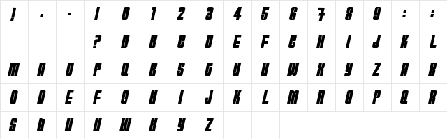 HydrogenBomb Regular  glyph index