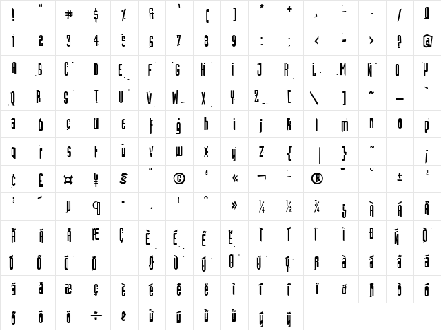 Batmos Regular  glyph index