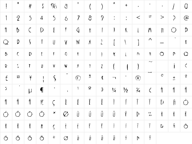 Dirty39 Becker Regular  glyph index