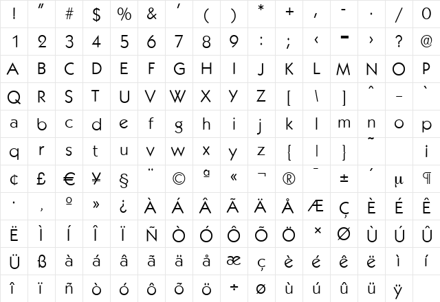 KoblenzSerial-Light Regular  glyph index