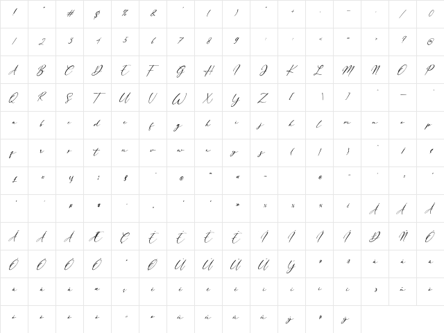 Margarett Italic Regular  glyph index