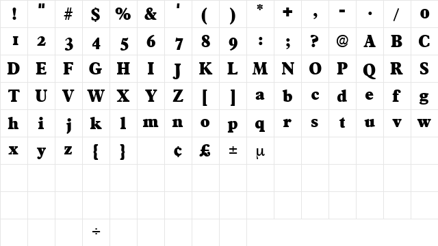 TympanDisplaySSK Regular  glyph index