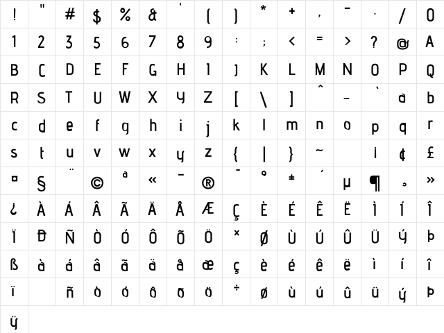 advent Bold2  glyph index