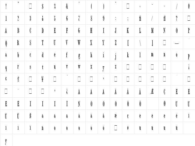 Bordeaux Display LET Plain  glyph index