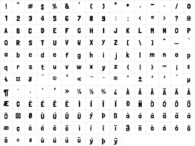 Londrina Solid Regular  glyph index