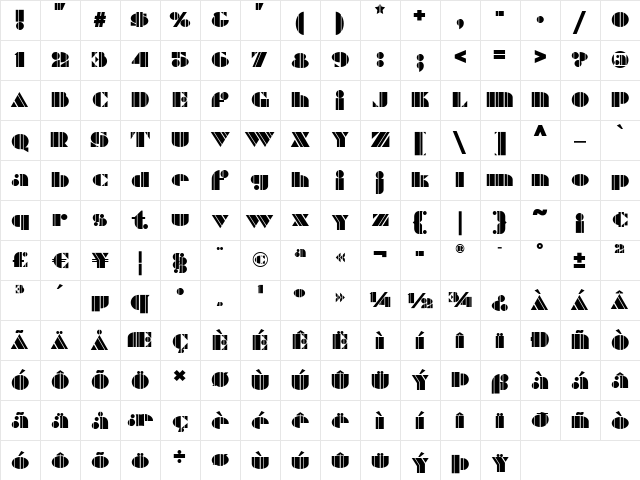 ZuiderZeeNF Medium  glyph index