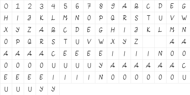 MINGGU Regular  glyph index