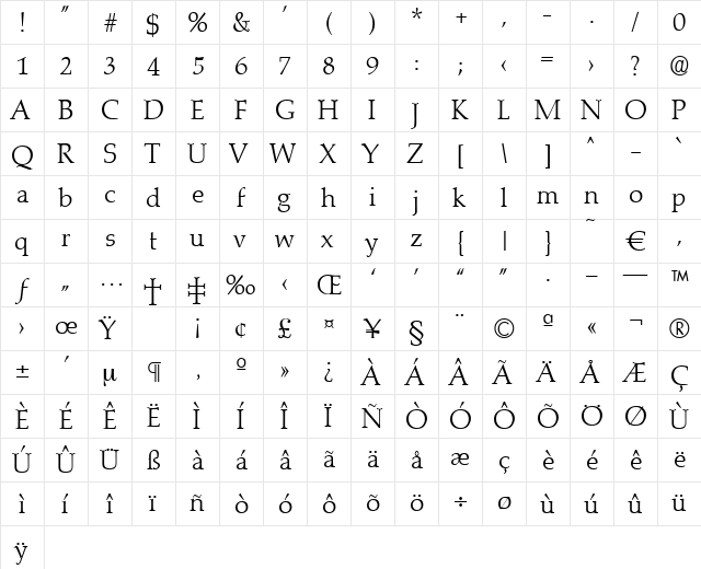 Marathon-Light Regular  glyph index