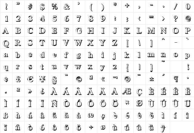 SimonBeckerShadow Bold  glyph index
