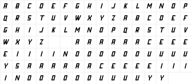 FORNEVER DEMO Italic  glyph index