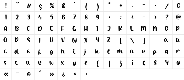 Winter Candle Regular  glyph index