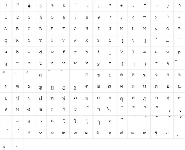 PhaisarnMono Normal  glyph index